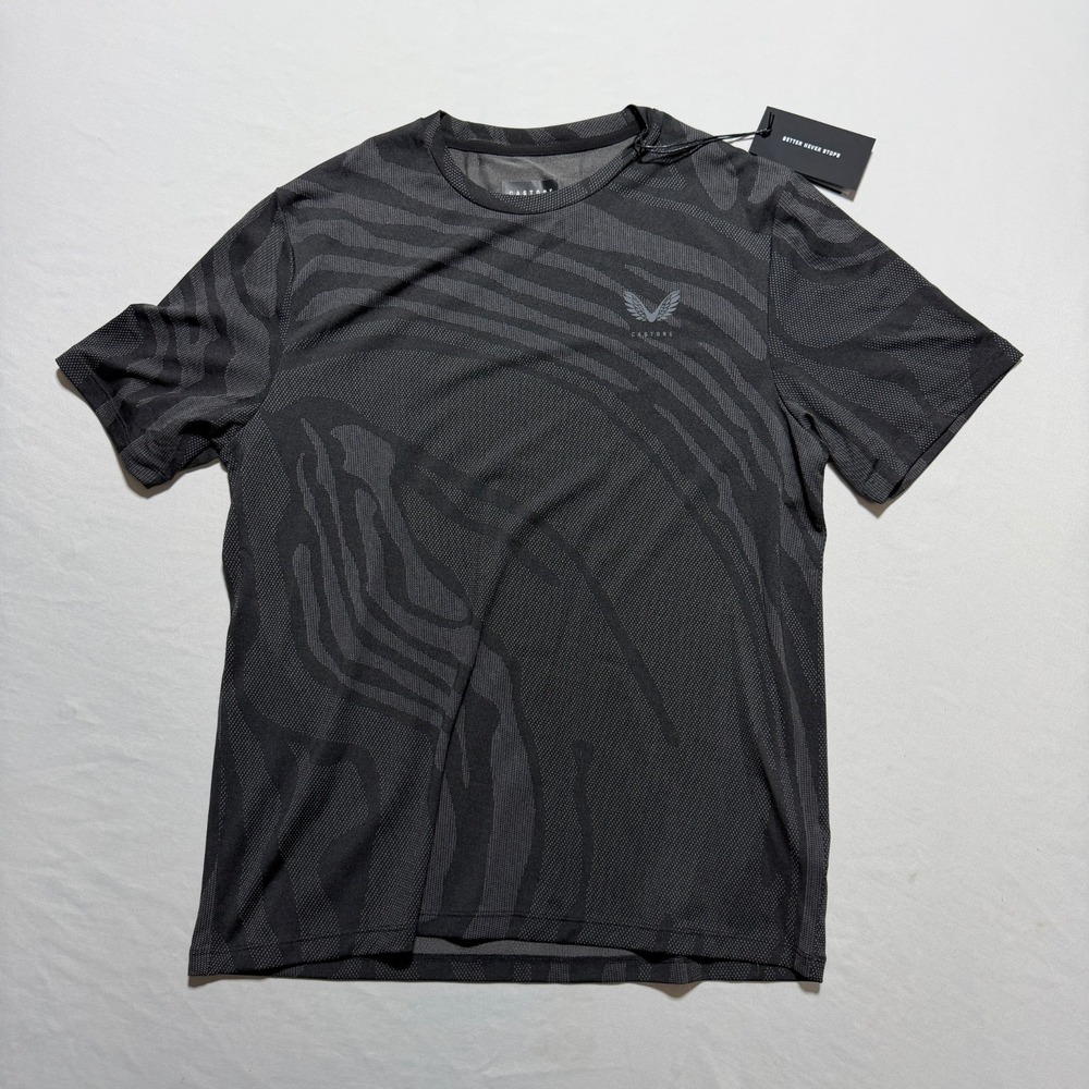 Castore Core Tech Tee Mens L Black Zebra Print Performance Shirt CMA30142 NWT